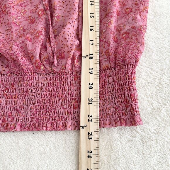 Maison d'Amelie Blouse Size M Pink Floral Boho Smocked Long Sleeve Peasant - Picture 10 of 11
